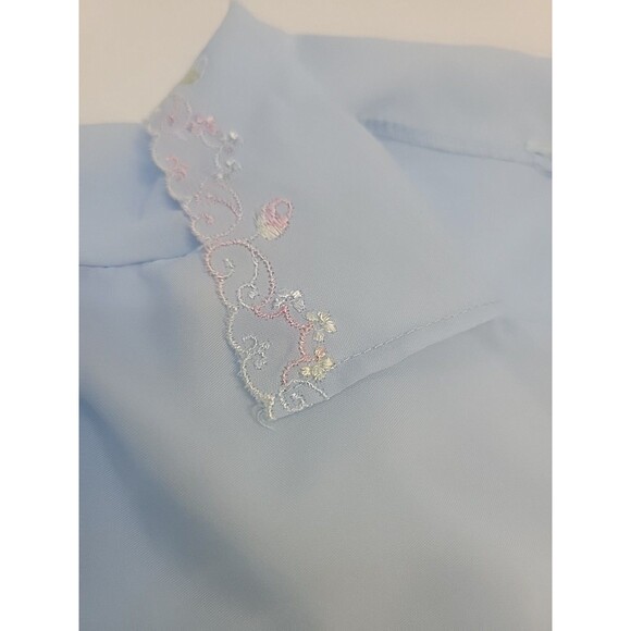 Vtg 80s Secretary Blouse Blue Office Sheer Floral Collar Pocket Sz XL - Picture 13 of 13